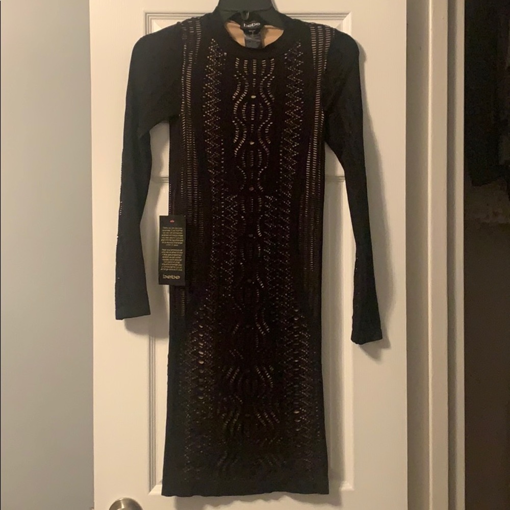 Black knit dress with nude underlay